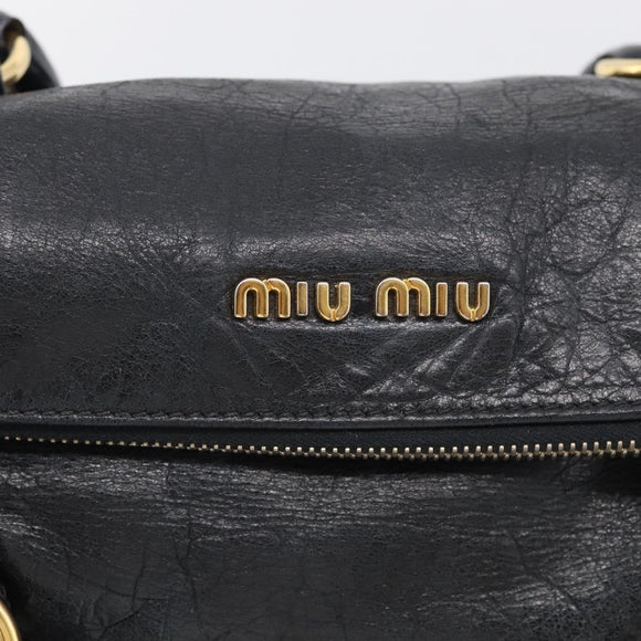 Miu Miu Hand Bag Vitellolux 2way Black Gold Auth 210028V