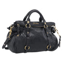 Miu Miu Hand Bag Vitellolux 2way Black Gold Auth 210028V-1