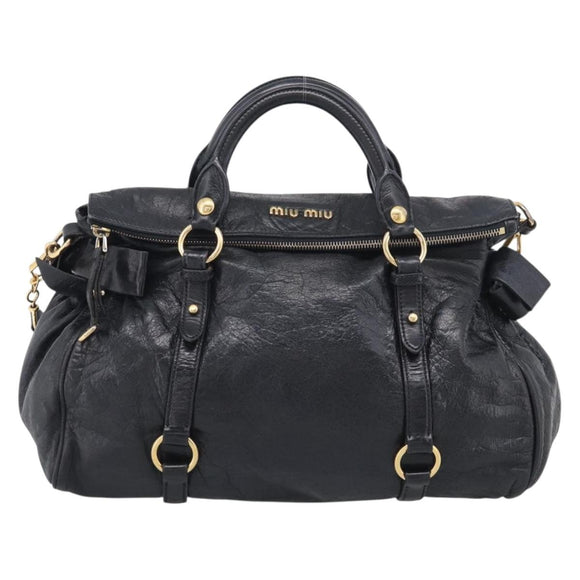 Miu Miu Hand Bag Vitellolux 2way Black Gold Auth 210028V