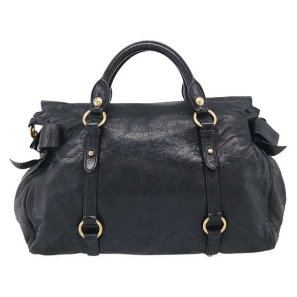 Miu Miu Hand Bag Vitellolux 2way Black Gold Auth 210028V