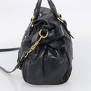 Miu Miu Hand Bag Vitellolux 2way Black Gold Auth 210028V-5