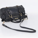 Miu Miu Hand Bag Vitellolux 2way Black Gold Auth 210028V-9