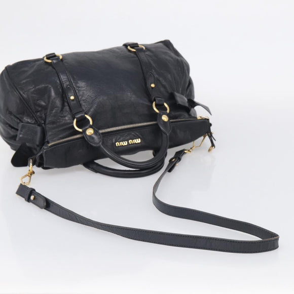 Miu Miu Hand Bag Vitellolux 2way Black Gold Auth 210028V