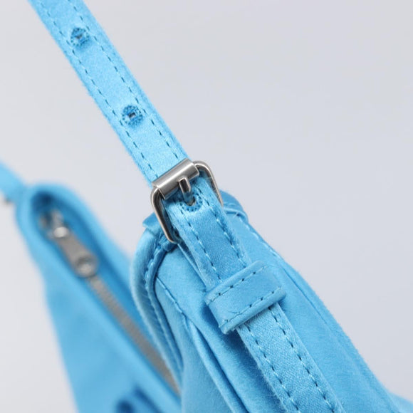 Balenciaga Leopolda Shoulder Bag Satin Blue Silver 792052 Auth 210035V