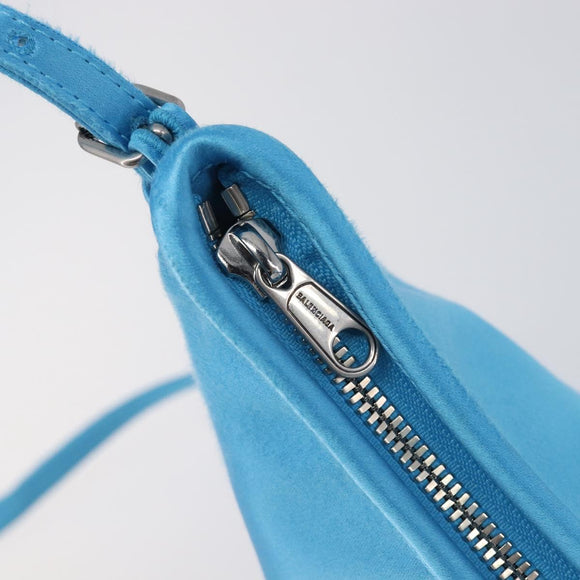 Balenciaga Leopolda Shoulder Bag Satin Blue Silver 792052 Auth 210035V