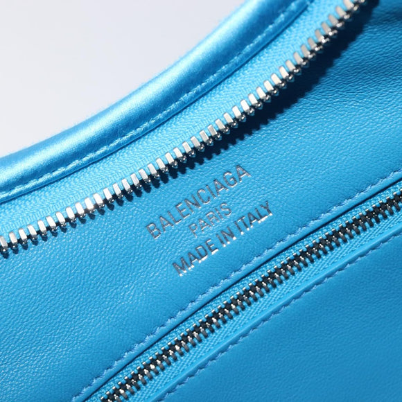 Balenciaga Leopolda Shoulder Bag Satin Blue Silver 792052 Auth 210035V