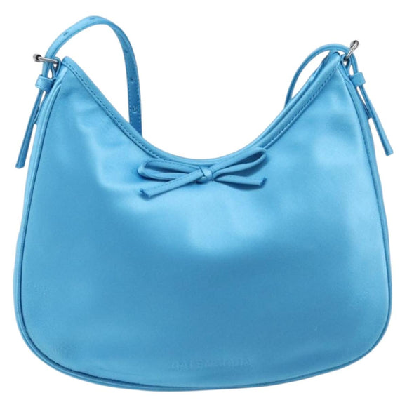Balenciaga Leopolda Shoulder Bag Satin Blue Silver 792052 Auth 210035V