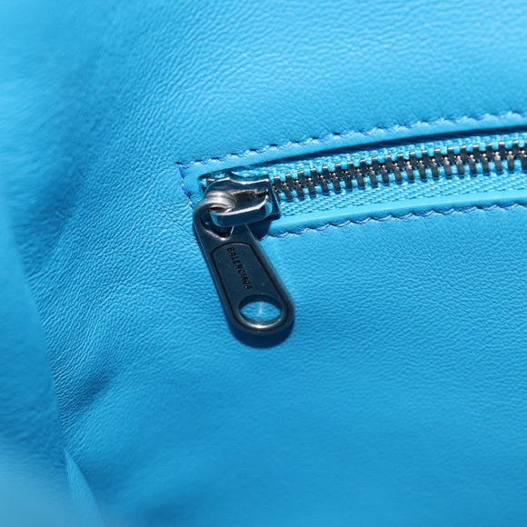 Balenciaga Leopolda Shoulder Bag Satin Blue Silver 792052 Auth 210035V
