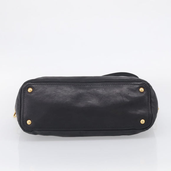 PRADA Hand Bag Vittero Dino Leather 2way Black Gold Auth 210036A
