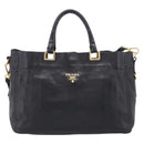 PRADA Hand Bag Vittero Dino Leather 2way Black Gold Auth 210036A-2