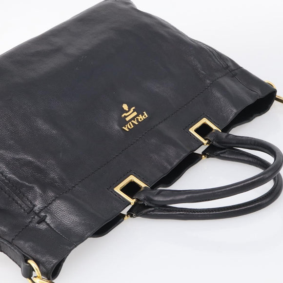 PRADA Hand Bag Vittero Dino Leather 2way Black Gold Auth 210036A