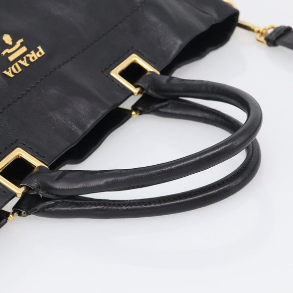 PRADA Hand Bag Vittero Dino Leather 2way Black Gold Auth 210036A