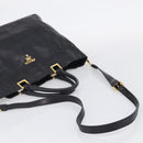 PRADA Hand Bag Vittero Dino Leather 2way Black Gold Auth 210036A-9