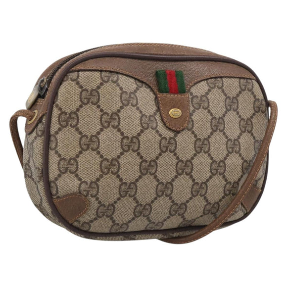 GUCCI GG Supreme Web Sherry Line Bag PVC Beige Gold 89 02 066 Auth 210037