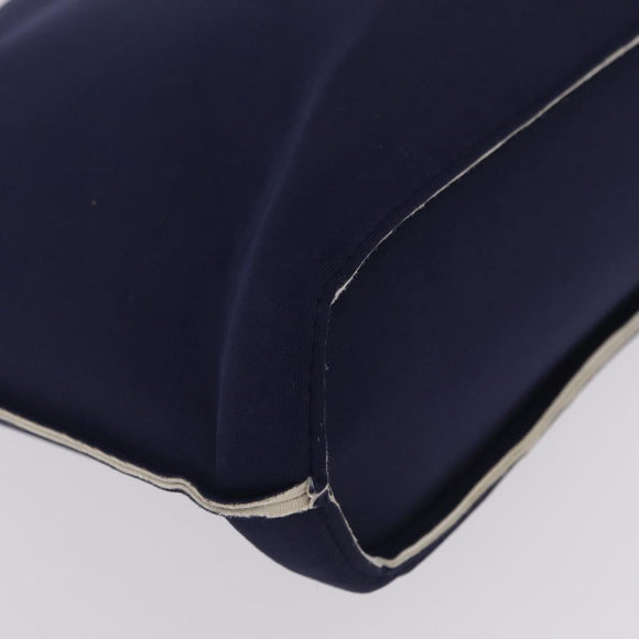 CHANEL Hand Bag Cotton jersey Navy Silver CC Auth 210038