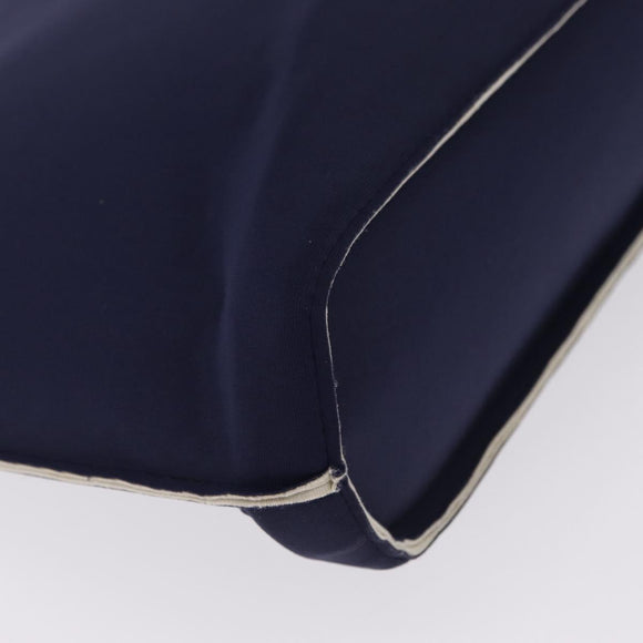 CHANEL Hand Bag Cotton jersey Navy Silver CC Auth 210038