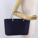 CHANEL Hand Bag Cotton jersey Navy Silver CC Auth 210038-25