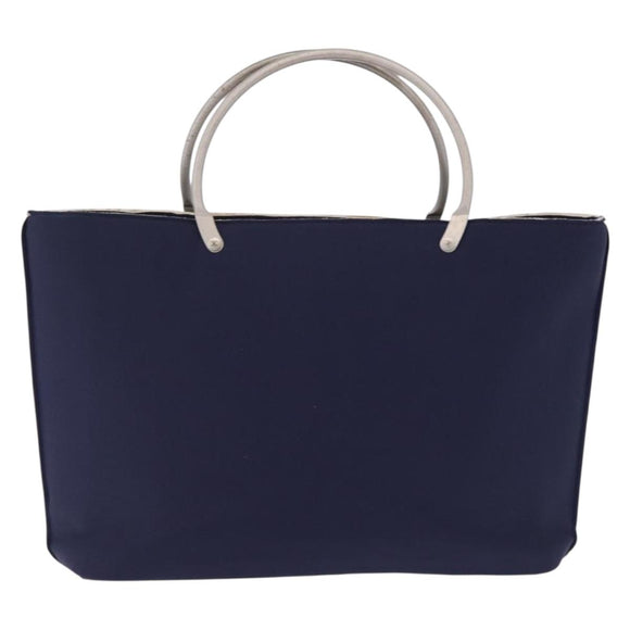 CHANEL Hand Bag Cotton jersey Navy Silver CC Auth 210038