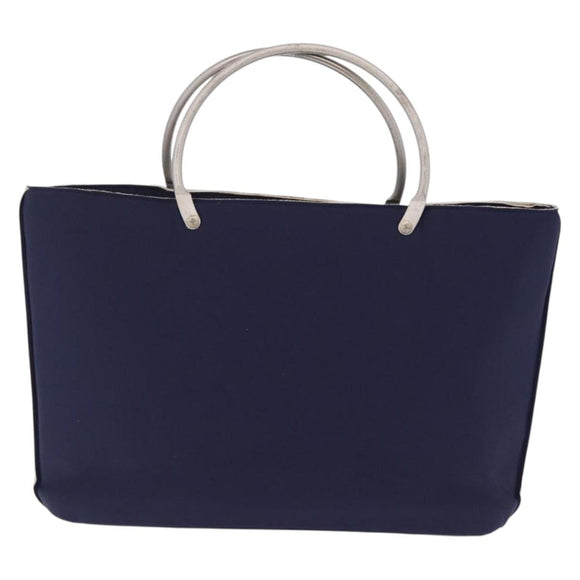 CHANEL Hand Bag Cotton jersey Navy Silver CC Auth 210038