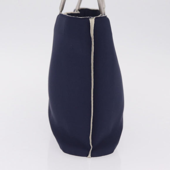 CHANEL Hand Bag Cotton jersey Navy Silver CC Auth 210038
