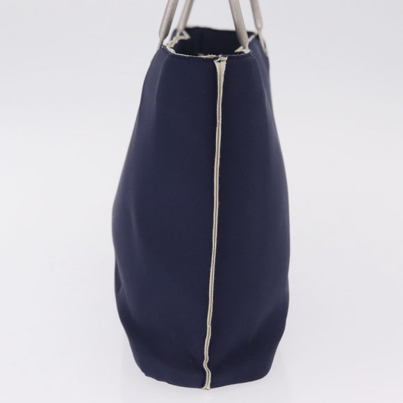 CHANEL Hand Bag Cotton jersey Navy Silver CC Auth 210038