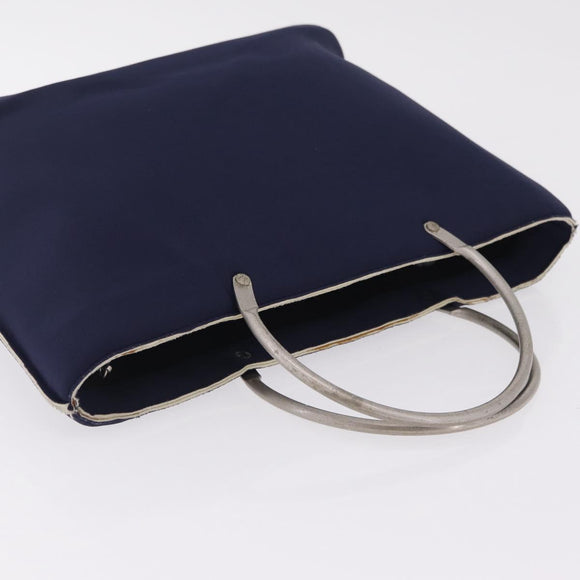 CHANEL Hand Bag Cotton jersey Navy Silver CC Auth 210038