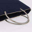 CHANEL Hand Bag Cotton jersey Navy Silver CC Auth 210038-7