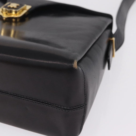 CELINE Shoulder Bag Leather Black Gold Auth 210039