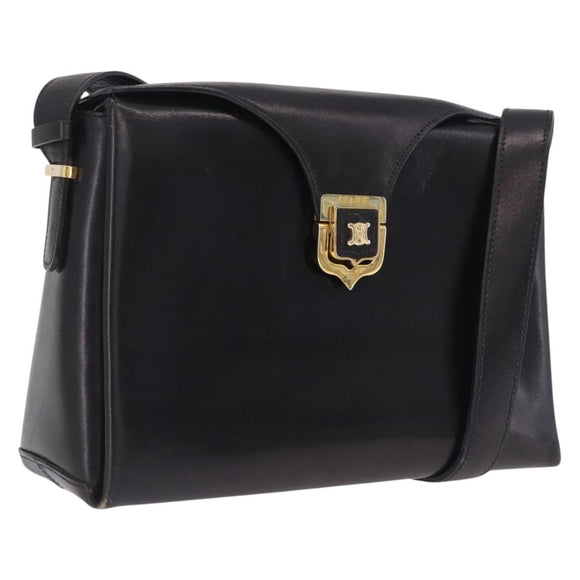 CELINE Shoulder Bag Leather Black Gold Auth 210039