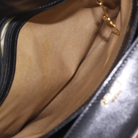 CELINE Shoulder Bag Leather Black Gold Auth 210039
