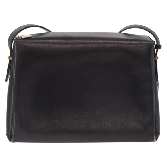CELINE Shoulder Bag Leather Black Gold Auth 210039