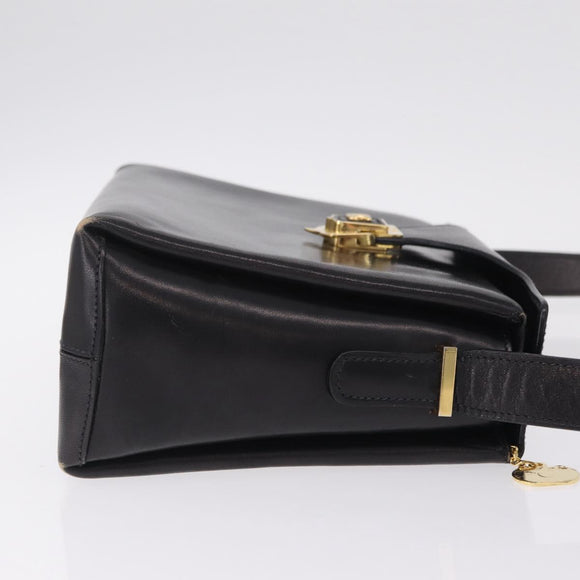 CELINE Shoulder Bag Leather Black Gold Auth 210039