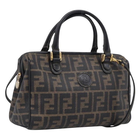 FENDI Zucca Canvas Hand Bag PVC 2way Black Brown Auth 210043