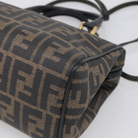 FENDI Zucca Canvas Hand Bag PVC 2way Black Brown Auth 210043
