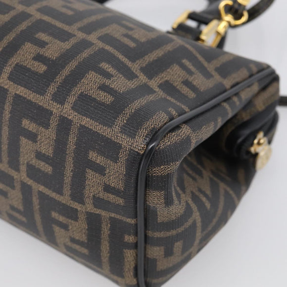 FENDI Zucca Canvas Hand Bag PVC 2way Black Brown Auth 210043