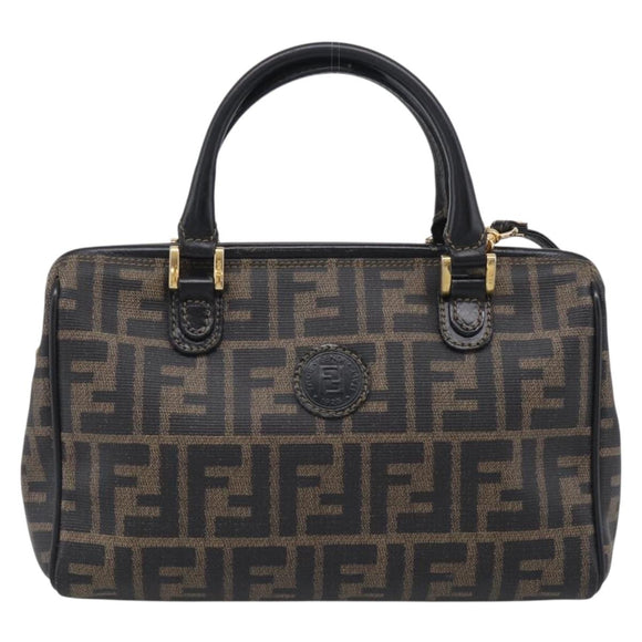 FENDI Zucca Canvas Hand Bag PVC 2way Black Brown Auth 210043