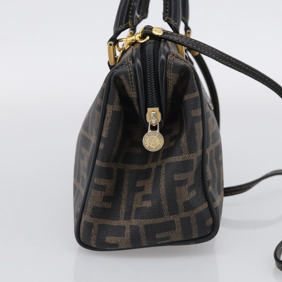 FENDI Zucca Canvas Hand Bag PVC 2way Black Brown Auth 210043