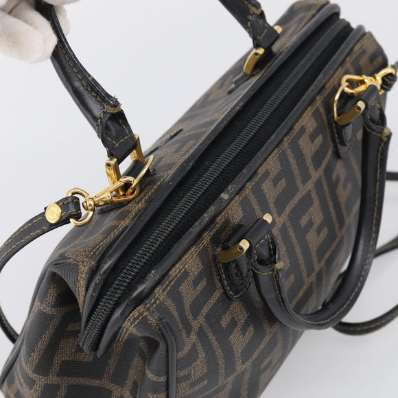 FENDI Zucca Canvas Hand Bag PVC 2way Black Brown Auth 210043