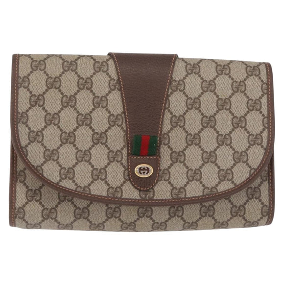 GUCCI GG Supreme Web Sherry Line Bag PVC Beige Gold 156 01 030 Auth 210047