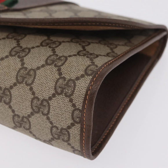 GUCCI GG Supreme Web Sherry Line Bag PVC Beige Gold 156 01 030 Auth 210047