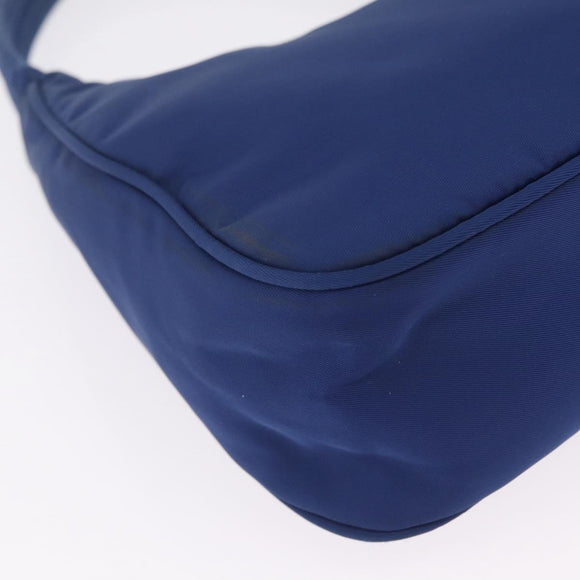 PRADA Hand Pouch Hand Bag Nylon Blue Silver Auth 210051A