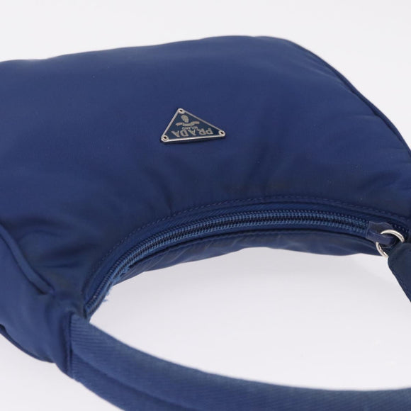 PRADA Hand Pouch Hand Bag Nylon Blue Silver Auth 210051A
