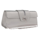 Salvatore Ferragamo Gancini Chain Shoulder Bag Satin Gray Silver Auth 210053A-1