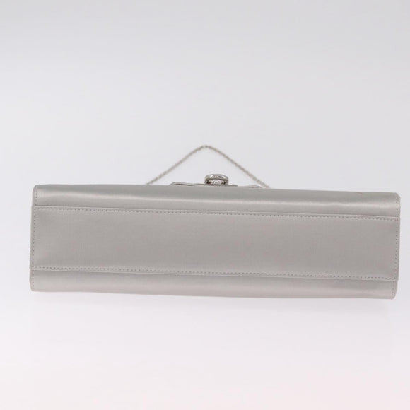 Salvatore Ferragamo Gancini Chain Shoulder Bag Satin Gray Silver Auth 210053A