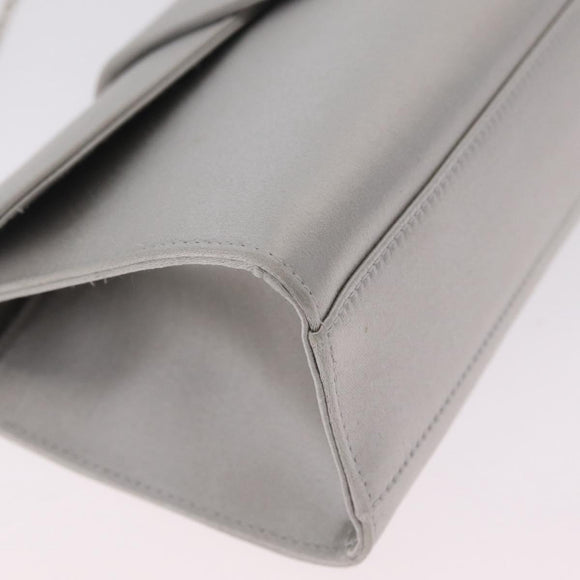 Salvatore Ferragamo Gancini Chain Shoulder Bag Satin Gray Silver Auth 210053A