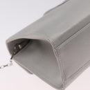 Salvatore Ferragamo Gancini Chain Shoulder Bag Satin Gray Silver Auth 210053A-14