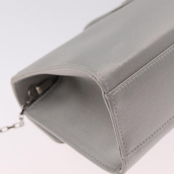 Salvatore Ferragamo Gancini Chain Shoulder Bag Satin Gray Silver Auth 210053A