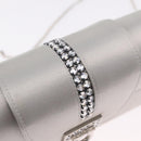 Salvatore Ferragamo Gancini Chain Shoulder Bag Satin Gray Silver Auth 210053A-17