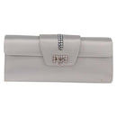 Salvatore Ferragamo Gancini Chain Shoulder Bag Satin Gray Silver Auth 210053A-2