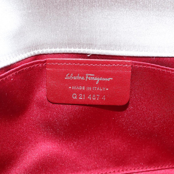 Salvatore Ferragamo Gancini Chain Shoulder Bag Satin Gray Silver Auth 210053A
